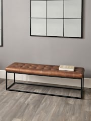 Pacific Vintage Brown Arlo Leather and Iron Buttoned Bench - Image 1 of 5