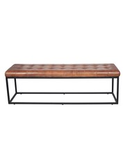 Pacific Vintage Brown Arlo Leather and Iron Buttoned Bench - Image 3 of 5