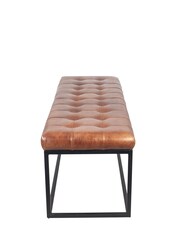 Pacific Vintage Brown Arlo Leather and Iron Buttoned Bench - Image 4 of 5