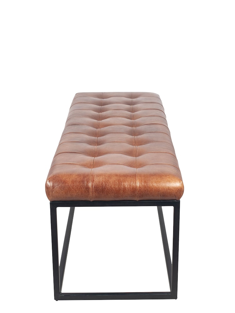 Pacific Vintage Brown Arlo Leather and Iron Buttoned Bench - Image 5 of 5