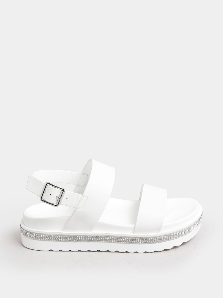 Yours Curve White Sparkle Flatform Sandals In Extra Wide EEE Fit - Image 1 of 5