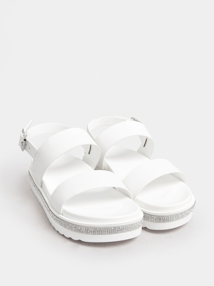 Yours Curve White Sparkle Flatform Sandals In Extra Wide EEE Fit - Image 2 of 5