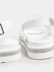 Yours Curve White Sparkle Flatform Sandals In Extra Wide EEE Fit - Image 3 of 5