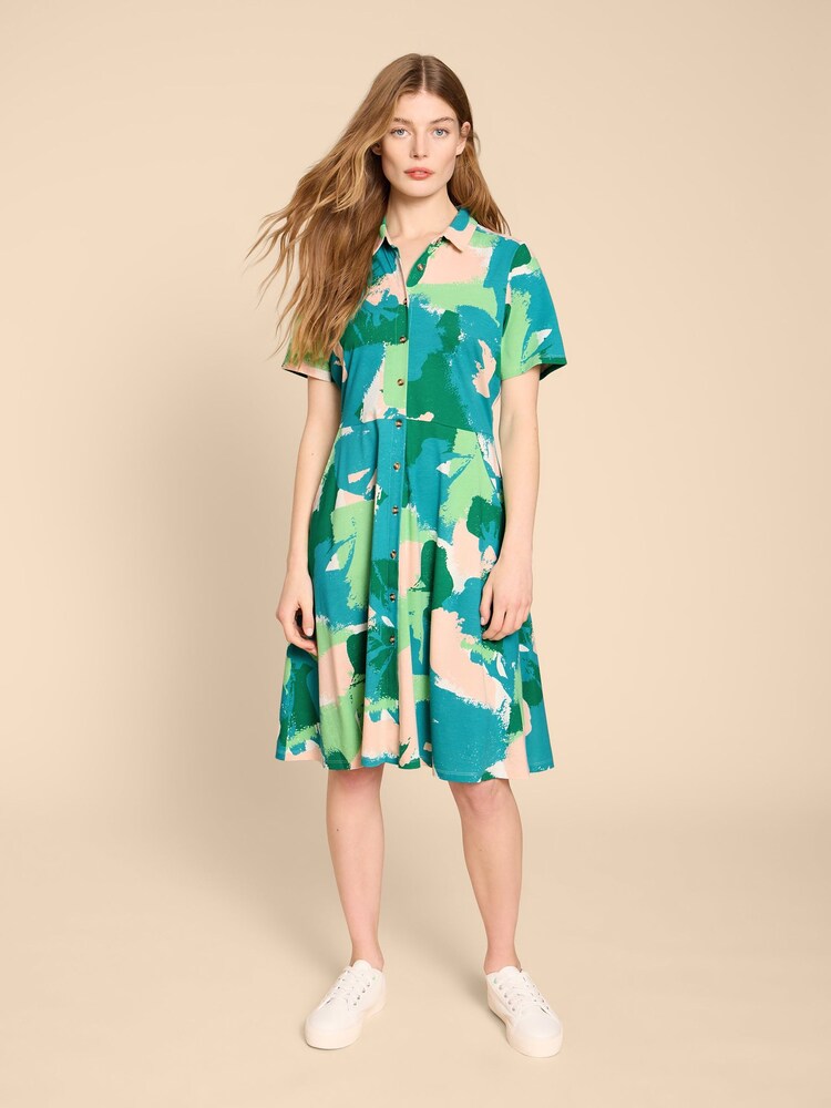 White Stuff Green Ria Jersey Shirt Dress - Image 1 of 7