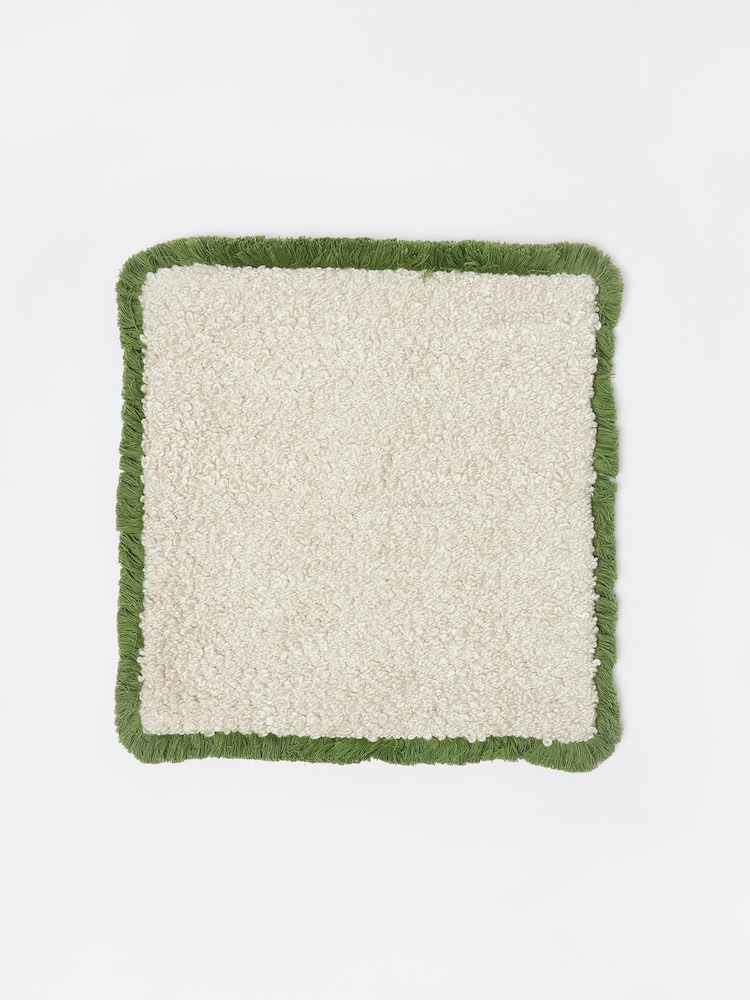 Oliver Bonas Green Boucle Fringed Square Cushion Cover - Image 2 of 4