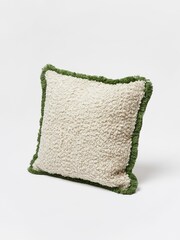 Oliver Bonas Green Boucle Fringed Square Cushion Cover - Image 3 of 4