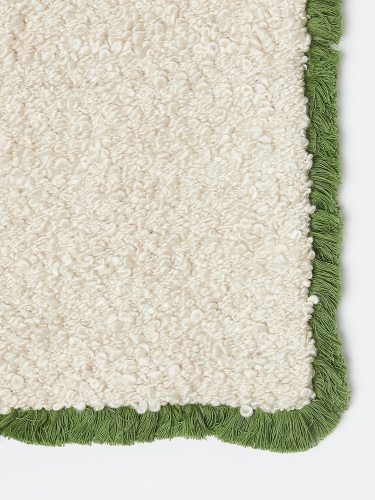 Oliver Bonas Green Boucle Fringed Square Cushion Cover - Image 4 of 4