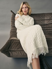 Camel Neutral Cable Knit Fringe Midi Skirt - Image 2 of 4