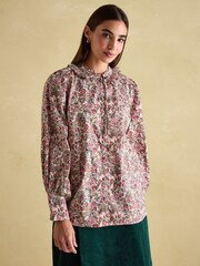 Joules Harper Cream Floral Pussybow Tie Blouse - Image 1 of 6