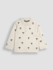 JoJo Maman Bébé Natural Friesian Cow Long Sleeve Embroidered Polo Shirt - Image 1 of 3
