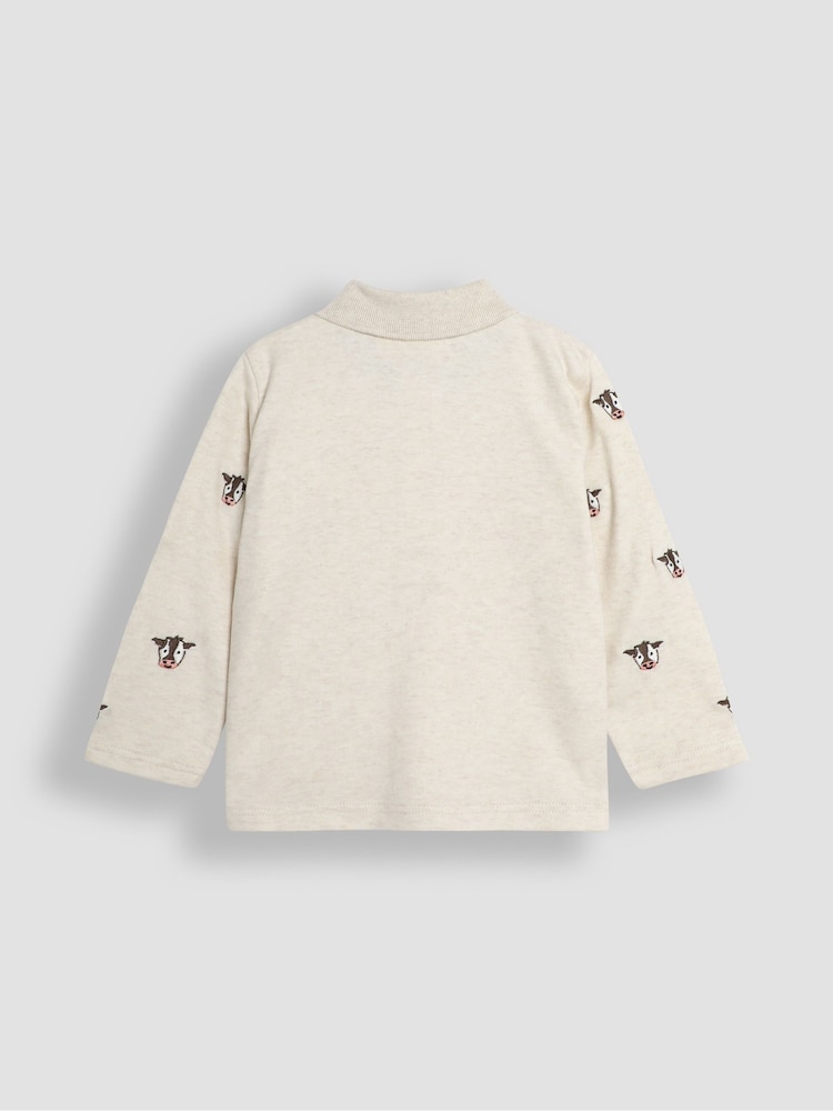 JoJo Maman Bébé Natural Friesian Cow Long Sleeve Embroidered Polo Shirt - Image 2 of 3