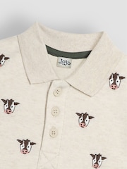 JoJo Maman Bébé Natural Friesian Cow Long Sleeve Embroidered Polo Shirt - Image 3 of 3