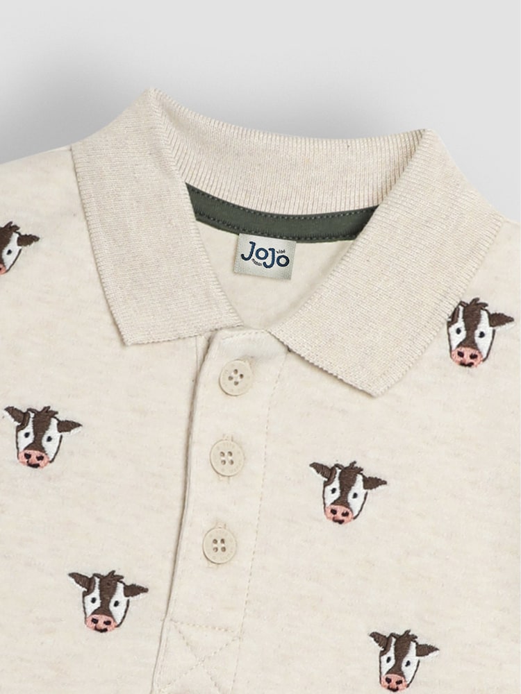 JoJo Maman Bébé Natural Friesian Cow Long Sleeve Embroidered Polo Shirt - Image 3 of 3