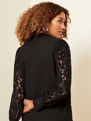 Love & Roses Black Petite Lace Mix Button Through Long Sleeve Blouse - Image 3 of 4