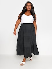 Yours Curve Black Tiered Check Midi Skirt - Image 2 of 4