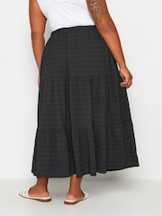 Yours Curve Black Tiered Check Midi Skirt - Image 3 of 4