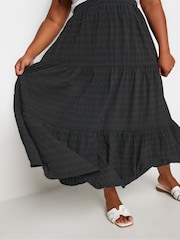 Yours Curve Black Tiered Check Midi Skirt - Image 4 of 4