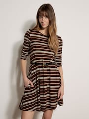 Apricot Brown Engineered Stripe Swing Mini Dress - Image 1 of 4