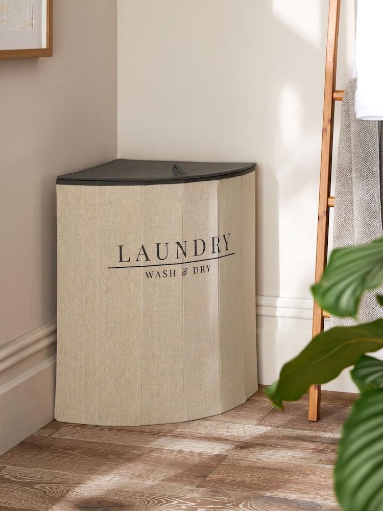 Cream Country  Laundry Corner Hamper Basket - Image 1 of 4