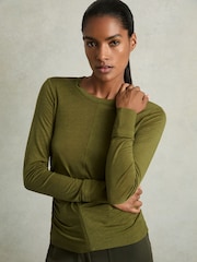 Reiss Green Sierra Ruched Side Crew-Neck Top - Image 1 of 7