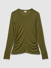Reiss Green Sierra Ruched Side Crew-Neck Top - Image 2 of 7