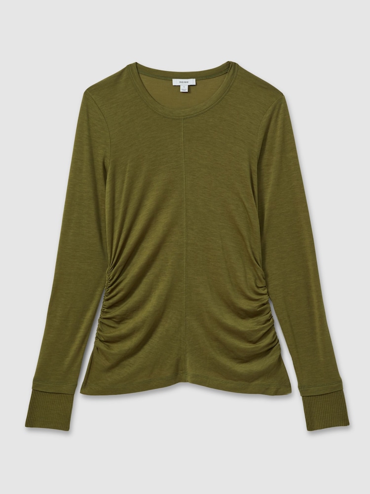 Reiss Green Sierra Ruched Side Crew-Neck Top - Image 2 of 7