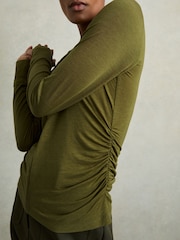 Reiss Green Sierra Ruched Side Crew-Neck Top - Image 4 of 7