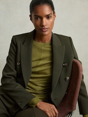 Reiss Green Sierra Ruched Side Crew-Neck Top - Image 6 of 7