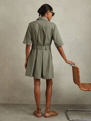 Reiss Khaki Milly Pleated Belted Mini Dress - Image 4 of 5