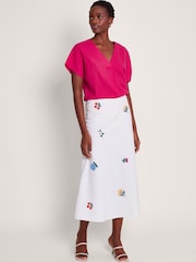 Monsoon Pink Viola V-Neck Pintuck Linen Blend Blouse - Image 1 of 4