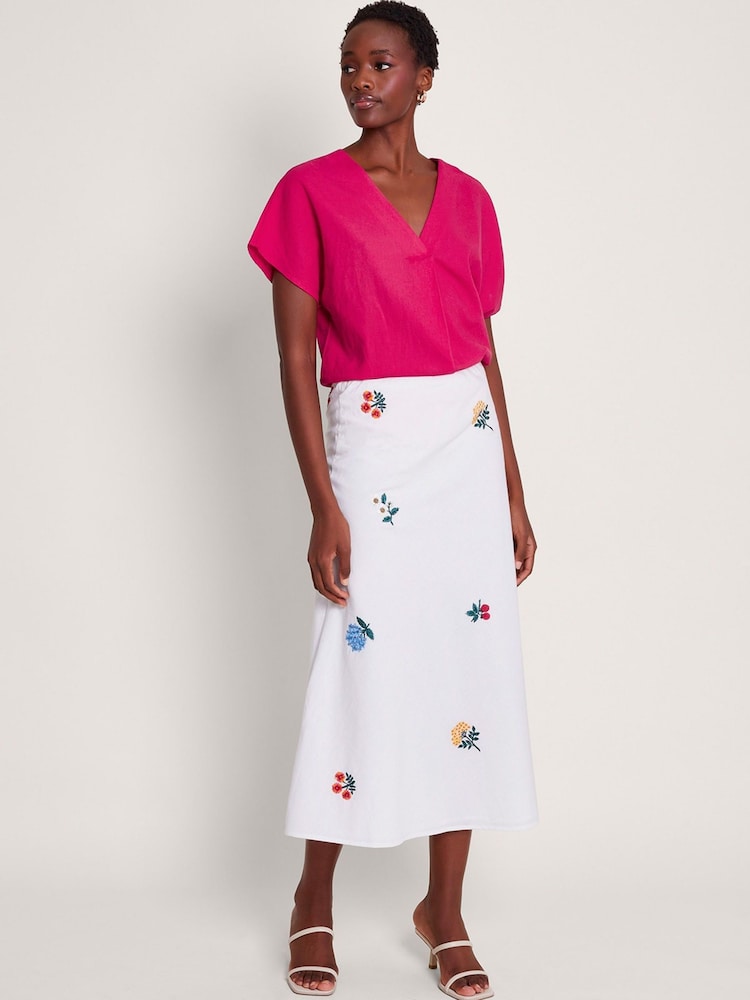 Monsoon Pink Viola V-Neck Pintuck Linen Blend Blouse - Image 1 of 4