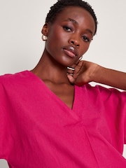 Monsoon Pink Viola V-Neck Pintuck Linen Blend Blouse - Image 4 of 4