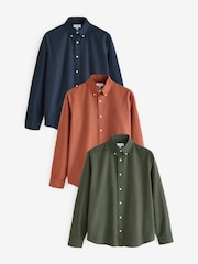 Dark Green/Tan Brown/Navy Blue 100% Cotton Long Sleeve Oxford Shirts 3 Pack - Image 1 of 13
