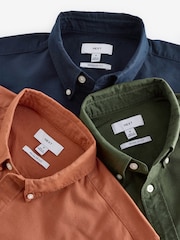Dark Green/Tan Brown/Navy Blue 100% Cotton Long Sleeve Oxford Shirts 3 Pack - Image 13 of 13