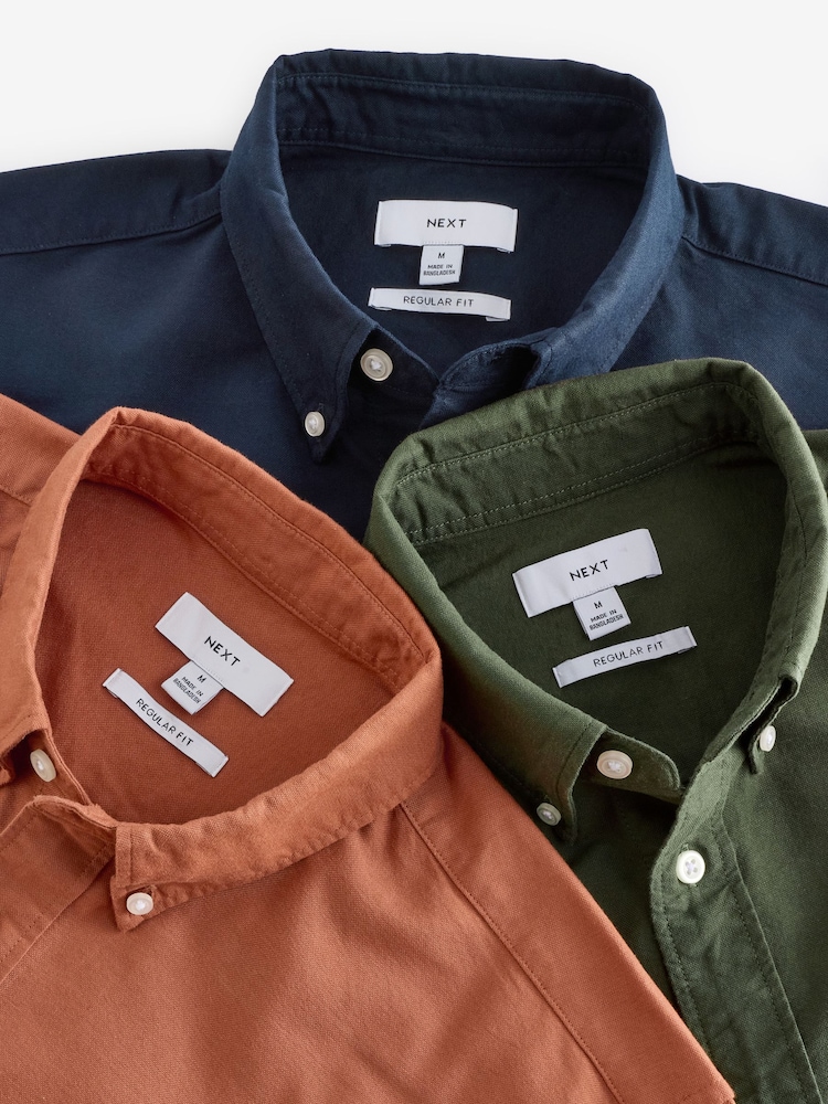 Dark Green/Tan Brown/Navy Blue 100% Cotton Long Sleeve Oxford Shirts 3 Pack - Image 13 of 13