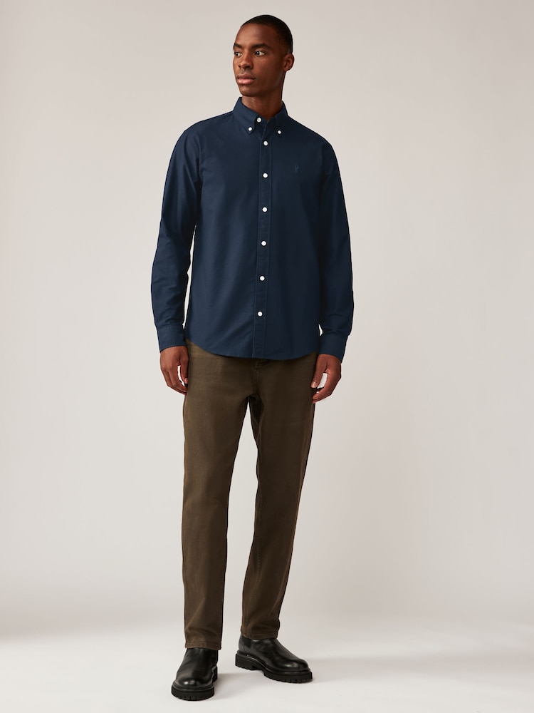 Dark Green/Tan Brown/Navy Blue 100% Cotton Long Sleeve Oxford Shirts 3 Pack - Image 5 of 13