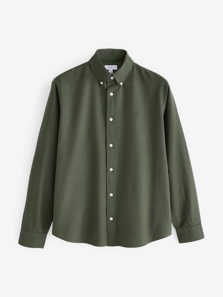 Dark Green/Tan Brown/Navy Blue 100% Cotton Long Sleeve Oxford Shirts 3 Pack - Image 8 of 13