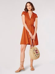 Apricot Orange Open Collar Shirt Mini Dress - Image 1 of 4