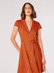 Apricot Orange Open Collar Shirt Mini Dress - Image 3 of 4