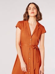 Apricot Orange Open Collar Shirt Mini Dress - Image 4 of 4