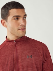 Under Armour Red Tech Textured Quarter Zip Sweat Top - Image 4 of 6