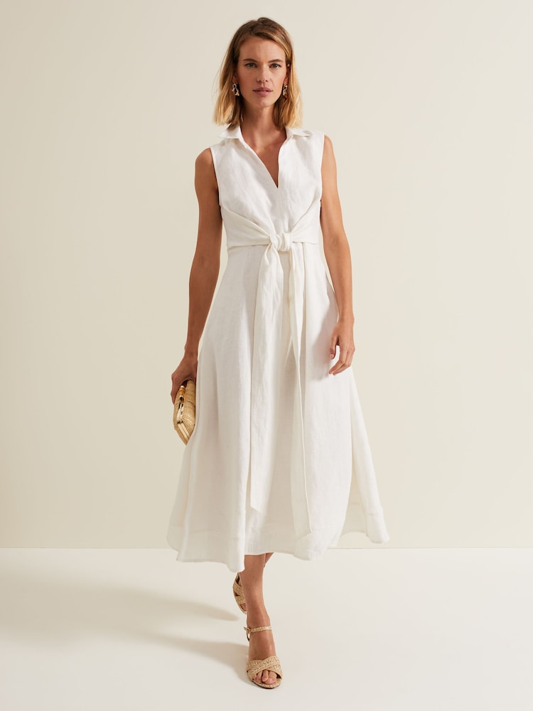 Phase Eight White Tie Front Becky Midi Dress - Image 1 of 7