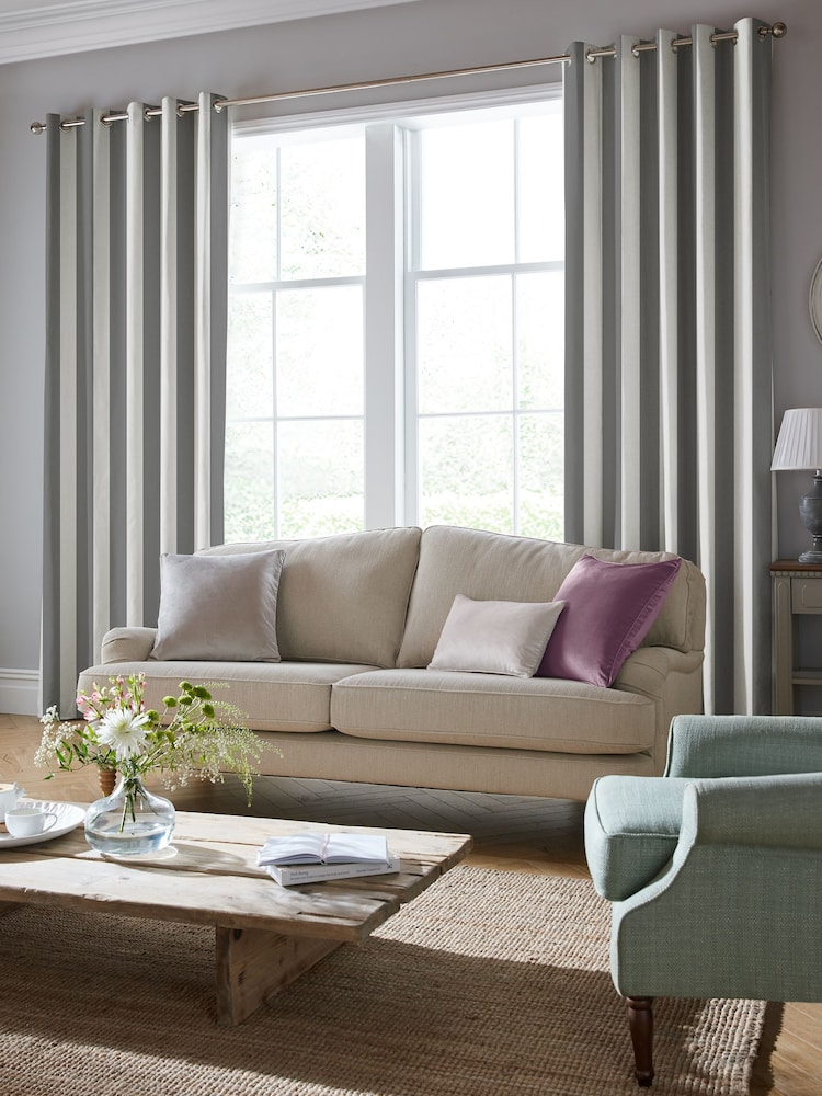 Laura Ashley Steel Grey Lille Stripe Made to Measure 100% Cotton Curtains - Image 1 of 9