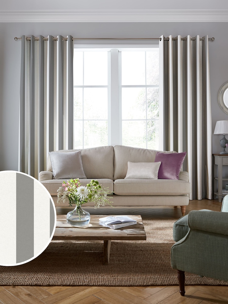 Laura Ashley Steel Grey Lille Stripe Made to Measure 100% Cotton Curtains - Image 2 of 9