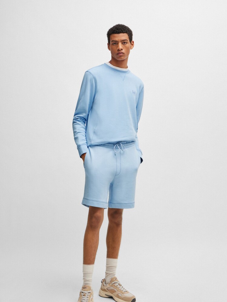 BOSS Light Blue Regular Fit Cotton Terry Jersey Shorts - Image 1 of 9