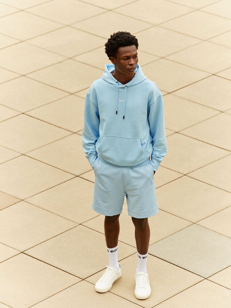 BOSS Light Blue Regular Fit Cotton Terry Jersey Shorts - Image 2 of 9