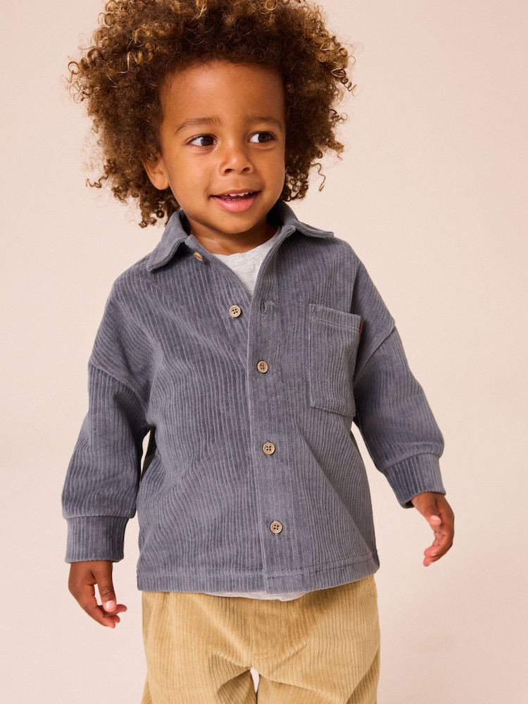 Bleu/Fauve Marron - Ensemble chemise et jogging en jersey velours côtelé (3mths-7yrs) - Image 3 of 10