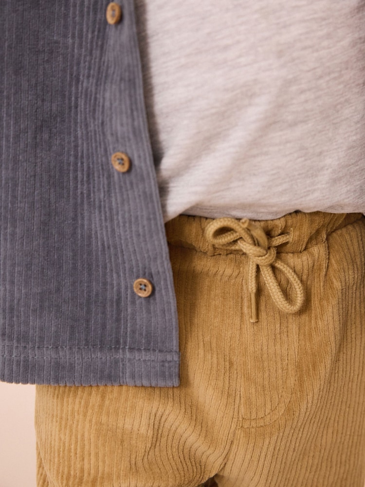 Bleu/Fauve Marron - Ensemble chemise et jogging en jersey velours côtelé (3mths-7yrs) - Image 6 of 10