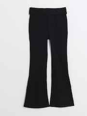 River Island Black Girls Rib 100% Cotton Fold Over Kick Flare Leggings - Image 1 of 3