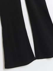 River Island Black Girls Rib 100% Cotton Fold Over Kick Flare Leggings - Image 2 of 3